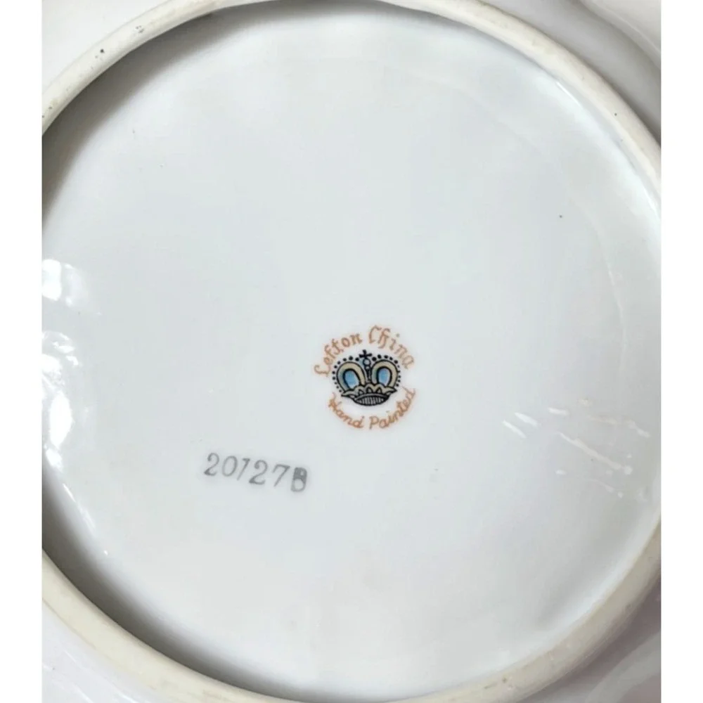 Vintage Lefton Hand Painted China Roses Purple Gold Trim Bowl w Handles